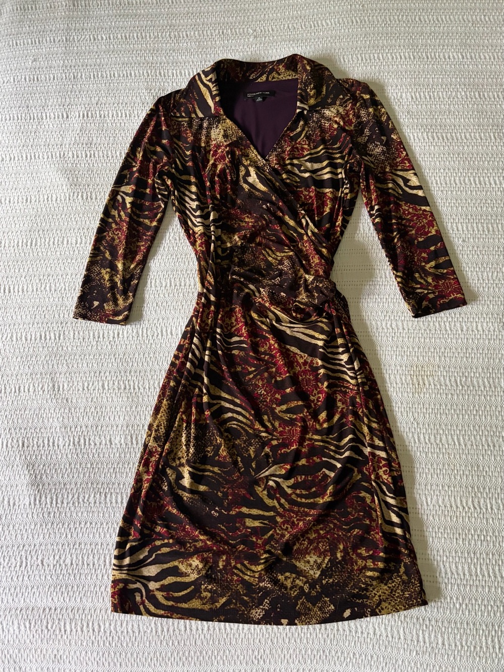 Jones New York Y2K Multi-Toned Mixed Animal Print Wrap Dress - size 10